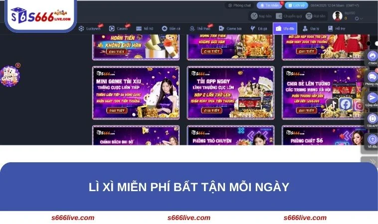S666 lì xì miễn phí lộc bất tận hưởng mỗi ngày