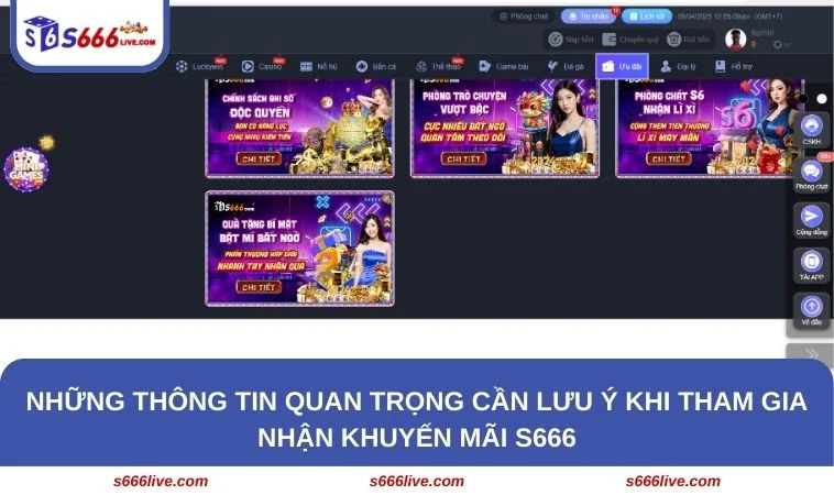 Những điều lưu ý quan trọng khi nhận ưu đãi S666